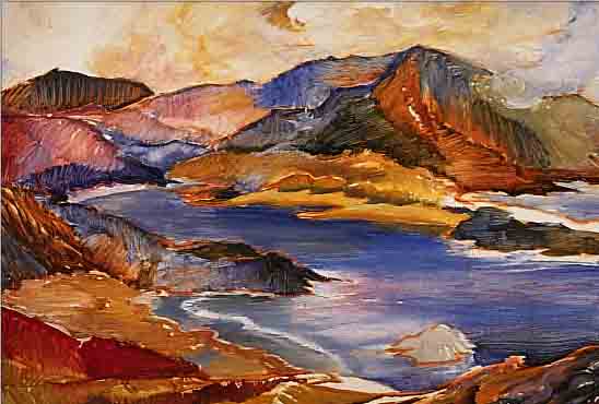 BELDER, RIENK HENDRIK, 1910-1986 AMSTERDAM, GEBIRGSLANDSCHAFT MIT SEE, ÖL/LWD, LI. U. SIGN., CA. 60 X 80 CM, R.