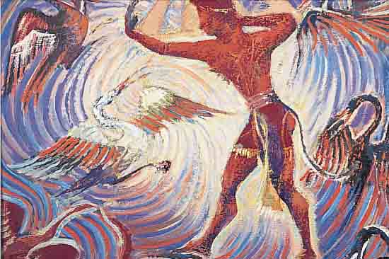 BELDER, RIENK HENDRIK, 1910-1986 AMSTERDAM, MYTHOLOGISCHE SZENE, ÖL/MALKARTON, UNSIGN., RüCKSEITIG NACHLAßSTEMPEL, CA. 40 X 50 CM, R.