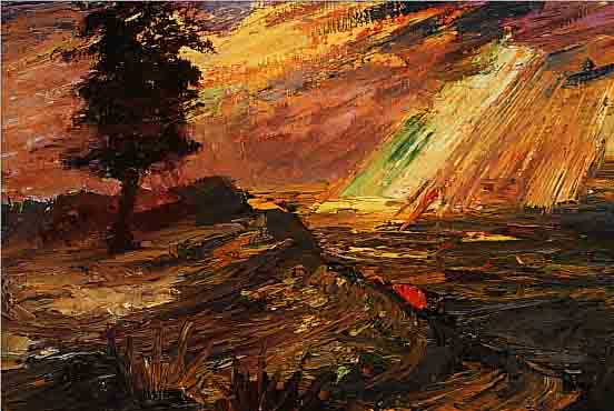 BELDER, RIENK HENDRIK, 1910-1986 AMSTERDAM, KüSTENLANDSCHAFT IM SONNENUNTERGANG, ÖL/MAL- KARTON, UNSIGN., RüCKSEITIG NACHLAßSTEMPEL, CA. 28,5 ...