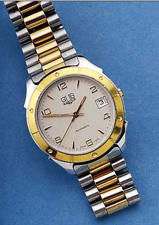 GUB HERRENARMBANDUHR AUTOMATIK, DEUTSCHL. UM 1992, METALL VERCHR., EDELSTAHLBODEN AUFGEDR., MINERALFLACHGL., LüN. U. ZWISCHEN- GLIEDER DES ...