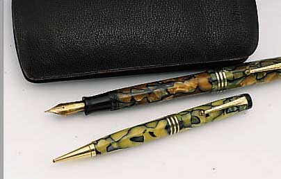 KUGELSCHREIBER UND FüLLFEDERHALTER PARKER DUOFOLD SENIOR DE LUXE, UM 1929, GR. HERRENMODELL, ORIG.FEDER UND CLIP, FKT.FäHIG, ...
