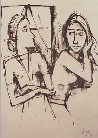 HOFER, CARL, KARLSRUHE 1878-1955 BERLIN, ZWEI MäDCHEN AM FENSTER, LITHOGRAPHIE VON 1923, AUS DER MAPPE ZENANA, MIT TROCKEN- STEMPEL DER ...