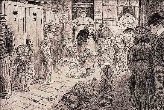 ZILLE, HEINRICH, 1858-1929, IN EINER GASSE, LITHOGRAPHIE, RE. U. SIGNATURSTEMPEL, RüCKSEITIG NACHLAßSTEMPEL, CA. 20 X ...