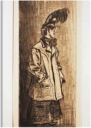 ZILLE, HEINRICH, 1858-1929, STEHENDE FRAU, LITHOGRAPHIE, RE. U. SIGNATURSTEMPEL, CA., 39 X 16,5 CM, PP