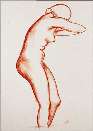 MAILLOL, ARISTIDE, 1861-1944, WEIBLICHER AKT, LITHOGRAPHIE IN ROT, RE. U. MONOGR., CA. 31 X 17 CM, PP