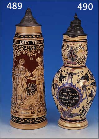GROßER ZINNDECKELKRUG, DEUTSCH, UM 1900, STEINGUT, BUNT STAFFIERT, H. 40 CM