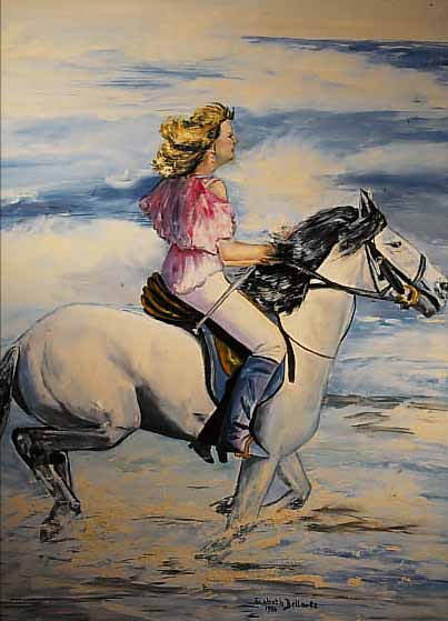 BELLARTZ, ELISABETH, ZEITGEN. KüNSTLERIN AUS BIELEFELD, REITEN DURCHS MEER, ÖL/LWD, RE. U. SIGN. UND DAT. 1986, CA. 100 X 80 CM,R.