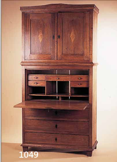 AUFSATZSEKRETäR, DäNEMARK, UM 1840/50, EICHETEILMASSIV, SCHLüSSELSCHILDER NEU, ERGäNZUNGENUND RESTAURATION MIT ALTEN HöLZERN, RESTE AL- TEN ...