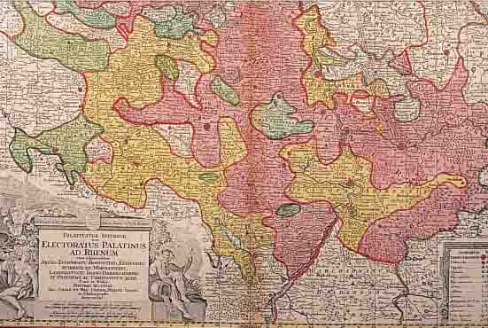 ALTKOLOR. KUPFERSTICH, K. V. M. SEUTTER, CA. 1740, PALATINATUS INFERIOR, SIVE ELECTO- RATUS PALATENUS AD RHENUM..., MIT üBERGR. ...