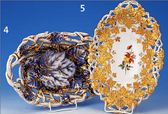 OVALE SCHALE, MEISSEN, 1924-33, PORZELLAN, 31 X 21 CM, BLUME I, REICHE GOLDSTAFFAGE, RAND MIT DURCHBRUCHARBEIT, 2. WAHL