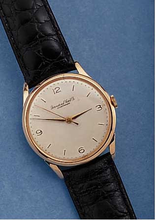 IWC HERRENARMBANDUHR, SCHWEIZ UM 1949, NEU- TR. RG 750/000-GEH., BODEN U. GLASR. GEDR., BLATT REST., RUNDANKERW., KAL. 89, HANDAUFZUG,GEPR. ...