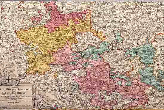 KONVOLUT VON 2 BLATT, MIT RHEINLAUF- KARTEN: 1.) ALTKOLOR. KUPFERSTICHK. V. LOTTER, CA. 1740, SYNOPSIS CIRCULI RHENANI INFERIORIS ...