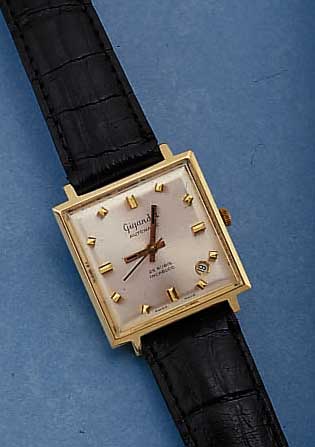 GIGANDET HERRENARMBANDUHR AUTOMATIK, REF.- NR. 1189, SCHWEIZ UM 1962, GG 750/000, CARRE- GEH., BODEN GEDR., MAßE üBER DIE FLäCHEN CA. 28 X 28 ...