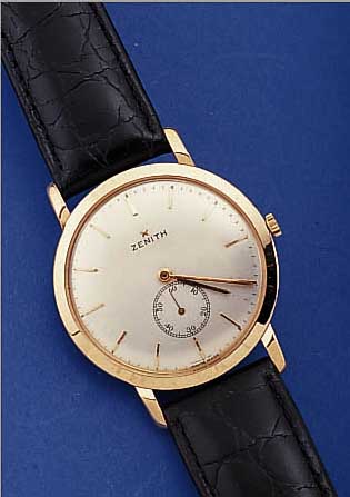 ZENITH HERRENARMBANDUHR, REF.-NR. 762794, SCHWEIZ UM 1968, RG 750/000, BODEN U. GLASR. GEDR., BANDANST. BET., BLATT REST., 18 ST., ...