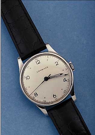 LONGINES HERRENARMBANDUHR, REF.-NR. 23462/ 72, SCHWEIZ UM 1948, EDELST., BODEN U. GLASR. GEDR., BLATT REST., 17 ST., HANDAUFZUGKAL. 12,68N, ...