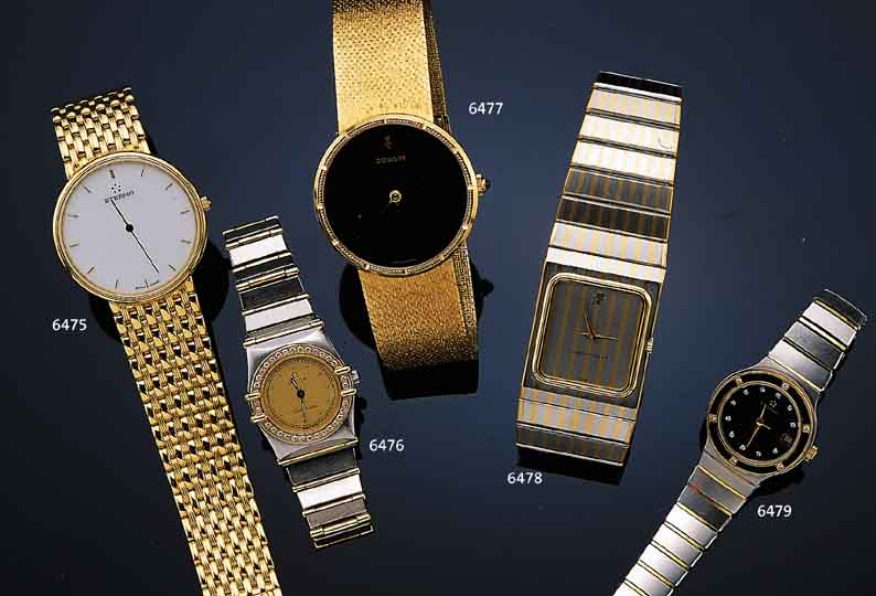 AUDEMARS PIGUET HERRENARMBANDUHR, REF.-NR. B69438, SCHWEIZ UM 1985, FLACHE STAHL/GG-AUS- FüHRUNG, DEKOR VON BAND IN LüNETTE U. ZIFFER- BL. ...
