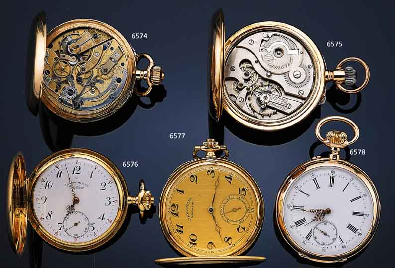 HERRENTASCHENUHR CHRONOGRAPH, REF.-NR. 105862, SCHWEIZ UM 1895, GG 585/000, 3-TEIL. EMAILBL., 30-MIN.-STOPPZäHLER, BLATT AUßEN 5 L. BESCH., ...