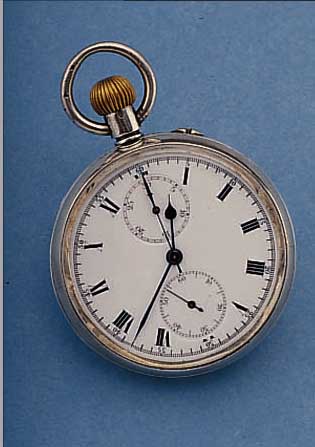 TASCHENUHRCHRONOGRAPH, SCHWEIZ/ENGL. UM 1910, 925ER SILBER, EMAILBL. FEINHAARR. (M. LUPE ERKKENBAR), GEBL. STAHLZ., 30 MIN.-STOPP-ZäHLER, ...