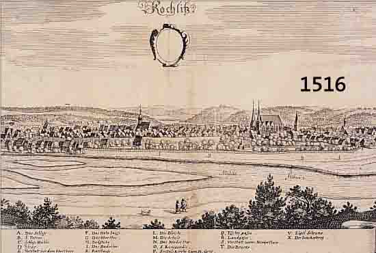 KONVOLUT VON 6 BLATT, MIT ANSICHTEN VON ROCHLITZ SACHSEN: 1.) KUPFERSTICH V. M. MERIAN, GA. ROCHLITZ, 19 X 51 CM, DEKORATIVES BLATT; 2.) ...