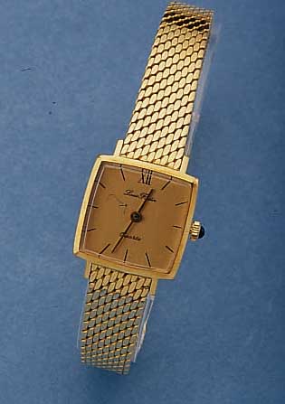 BULOVA DAMENGOLDBANDUHR LOUIS RODIN, QUARTZ GG 750/000 INCL. BAND (AM VRSCHL. VERL. AUF 19 CM), SICHERHEITSKETTCHEN, SCHMUCKKRONE, BODEN ...