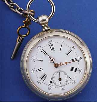 BEAUCOURT HERRENTASCHENUHR, FRANKREICH UM 1880, NICKEL, EMAILBL.,SCHLüSSELAUFZ., VERG. PLATINENW. SELTEN, D. CA. 45 MM, ANBEI STEG- ...