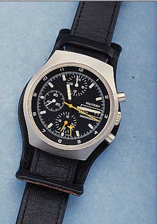 ARCTOS MILITäRCHRONOGRAPH AUTOMATIK, SCHWEIZ/DEUTSCHL. UM 1982, EDELSTAHL MATT., BOD. U. KRONE GESCHR., MINERALFLACHGL., KON- ...