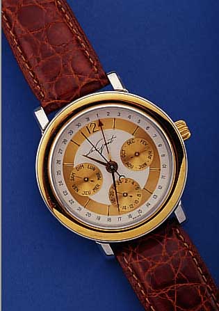 LE GUET HERRENARMBANDUHR, VOLLKALENDER OHNE MONDPHASE, EDELST. U. GOLD KOMB., ANZ. V. STD., MIN., ZENTRALSEK., DATUM., TAG, MONAT U.ZUSäTZL. ...