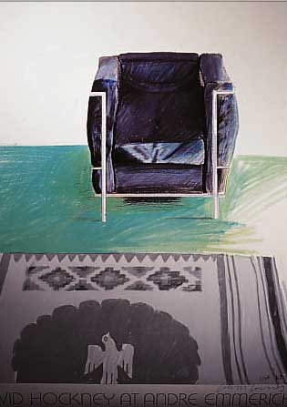 HOCKNEY, DAVID, CORBUSIER CHAIR AND RUG, FARBOFFSET, PLAKAT ZUR AUSST. GALLERY EMMERICH, NEW YORK 1996, 93.5 X 66.5 CM, SIGNIERT