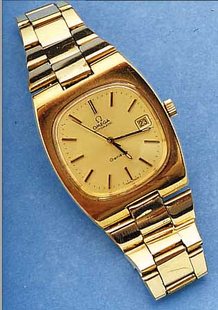 OMEGA HERRENARMBANDUHR AUTOMATIK-GENEVE, REF. NR. 166-01091, SCHWEIZ UM 1974, MET. M. GG-AUFLAGE INCL. ORIG. METALLB. BERIEBEN, BOD.GESCHR., ...