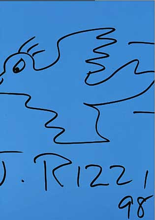 RIZZI, JAMES, BILDBAND: RIZZI, VERLAG H. KRAUSE KöLN, VORSATZBLATT MIT FILZSTIFT- ZEICHNUNG VOGEL UND SIGNATUR, CA. 29,5 X 28,5 CM, ...
