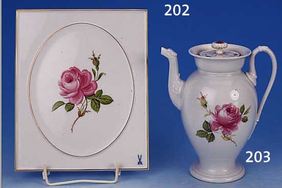 PORZELLANPLATTE, MEISSEN, 20. JHD., 2. WAHL,DEKOR "ROTE ROSE", GOLDRAND, M. CA. 25 X 21 CM