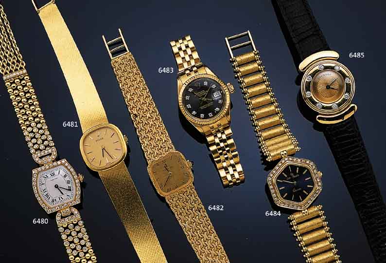ROLEX DAMENGOLDBANDUHR, REF.-NR. 521, SCHWEIZ UM 1970, GG 750/000 INCL. GG-MILANAI- SEBAND, SAPHIRFLACHGL., BODEN GEDR., SAT., VERG. BLATT ...