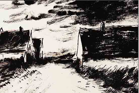VLAMINCK, MAURICE DE, 1876-1958, MAISONS DANS LA BEAUNE, LITHOGRAPHIE VON 1958,CA. 21 X 27 CM, PP