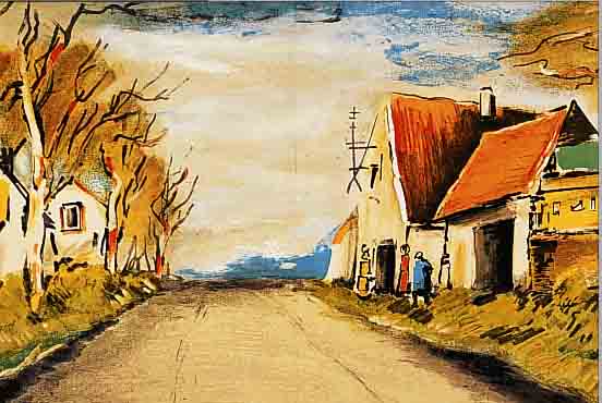 VLAMINCK, MAURICE DE, 1876-1958, LA ROUTE, FARBLITHOGRAPHIE VON 1958, DOPPELBLATT MIT BUGFALTE, CA. 30,5 X 48 CM, PP