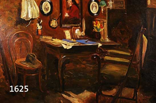JÄGJÄGER, E.V., DEUTSCHER MALER, UM 1890, INTERIEUR MIT SCHREIBTISCH, ÖL/LWD, RE. U. SIGN., RAHMEN