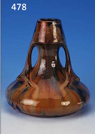 VASE, ENTWURF PETER BEHRENS, UM 1904-06, SOG. NEU-KERAMIK, HöHR-GRENZHAUSEN, MIT BRAUNER UND BLAUER LAUFGLASUR, ZWEI ANGEDEU- TETE ...