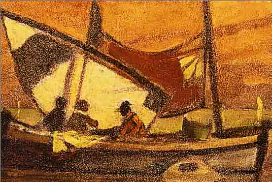 DILL, LUDWIG,  1848 GERNSBACH-1940 KARLSRUHE, FISCHERBOOT, ÖL/MALKARTON, LI. U. ...