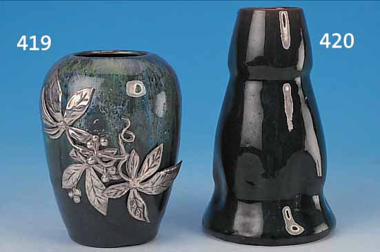 VASE, CLEMENT MASSIER, UM 1900, KERAMIK, GRüN-BRAUNE LAUFGLASUR, MEHRFACH GEDELLTE WANDUNG, H. CA. 12,5 CM