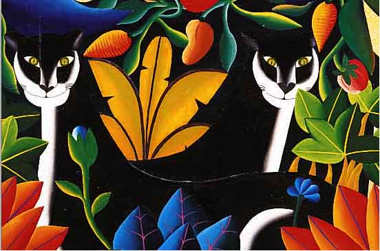 JOESEPH, EMMANUEL, *1962 ST. MARC/HAITI, ZWEI PANTHER IM DSCHUNGEL, ÖL/LWD., SIGN., 51 X 61 CM
