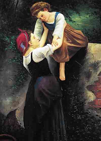 JUNG, H., ZEITGENöSSISCHER TRADITIONALIST, HIER: JUNGE BäUERLICHE MUTTER NIMMT TOCHTER IN DIE ARME, ÖL/LWD., SIGN., 92 X 61 CM, R.
