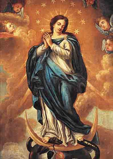 UNBEK. KüNSTLER 1. HäLFTE 19. JH., MADONNA AUF DER MONDSICHEL, QUALITäTSVOLLE MALEREI, ÖL/LWD., 83 X 56 CM, R.