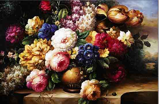 UNBEK. KüNSTLER D. 20. JH., PRACHTVOLLES BLUMENSTILLEBEN IN ALTMEISTERLICHER MANIER, ÖL/LWD., 62 X 90 CM, R.