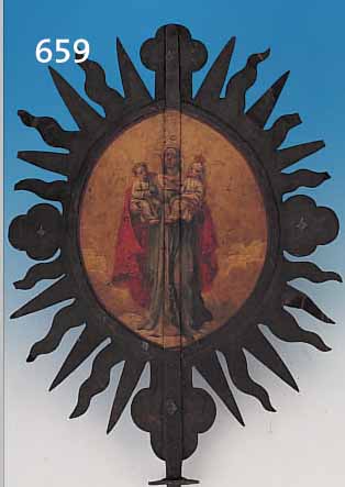 PROZESSIONSVORTRAGESTANGE, SüDDEUTSCH, UM 1740 - 1770, EISEN, HIER DARSTELLUNG DER ANNA SELPTRITT, AUF DER RüCKSEITE MARIA UNTERWEIST ...
