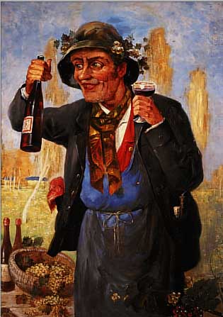HAFNER, F., MALER DER MüNCHNER SCHULE UM 1910, KARIKIIERENDE DARSTELLUNG EINES WINZERS, ÖL/LWD (KLEINERE FLICKSTELLEN), LI. U. SIGN., CA. 65 X ...