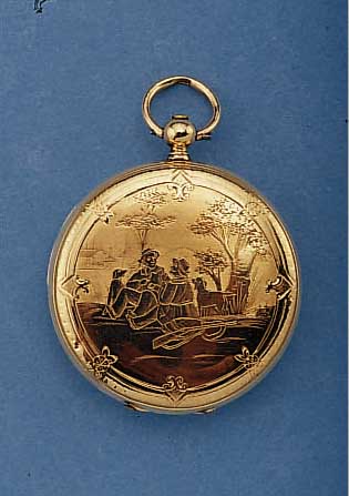 HERRENTASCHENUHR, REF.-NR. 7217, SCHWEIZ UM1860, GG 750/000, SCHLüSSELAUFZUG, BRüCK- SPRUNGDECKEL-FUNKTION, EMAILBL., GEBL. STIL- ...