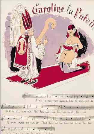 3 LIEDERBLäTTER, AUS: TONUS, CHANSONS AU SALLES DE GARDES, ED. PRAVAZ, LAUSANNE AUGUST 1947, MIT BUNT LITHOGR. BILDERN STARK EROTISCHEN ...