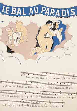 3 LIEDERBLäTTER, AUS: TONUS, CHANSONS AU SALLES DE GARDES, ED. PRAVAZ, LAUSANNE AUGUST 1947, MIT BUNT LITHOGR. BILDERN STARK EROTISCHEN ...