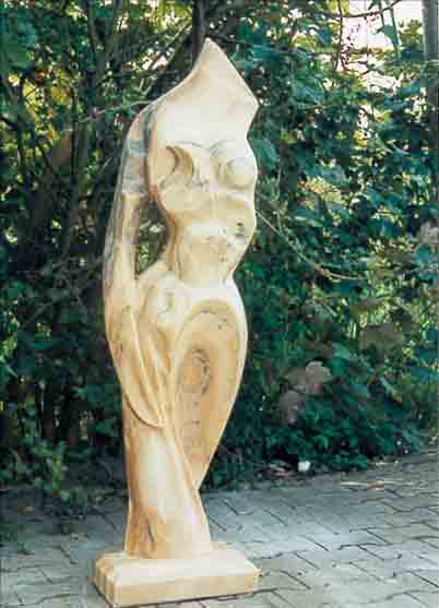 ZEITGENöSSISCHER BILDHAUER, GROßE SKULPTUR, BEIGE-GRAU GEäDERTER MARMOR, H. CA. 139 CM