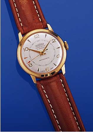 ROAMER ARMBANDUHR SUPERSHOCK, SCHWEIZ UM 1960, METALL HARTVERG., EDELST.-BODEN GEDR., UNGETR. LAGERW., 17 ST., HANDAUFZUGKAL. VON MST, ...