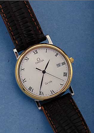 OMEGA HERRENARMBANDUHR DE VILLE, REF.-NR. 53180791, SCHWEIZ UM 1987, EDELST., POL., Lü- NETTE MASSIV GG, HIGH-TECH-QUARTZWERK, BODEN GEDR., ...